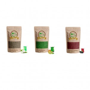 Elma-Kivi-Karadut Aromalı 3 Çeşit İçecek Granül 250 gr Elma-Kivi-Karadut Aromalı 3 Çeşit İçecek Granül 250 gr